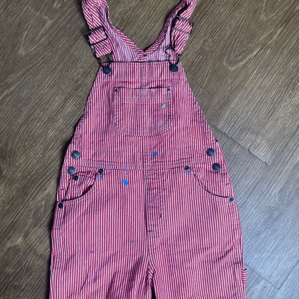 Lands' End Red Striped Kids painter overalls